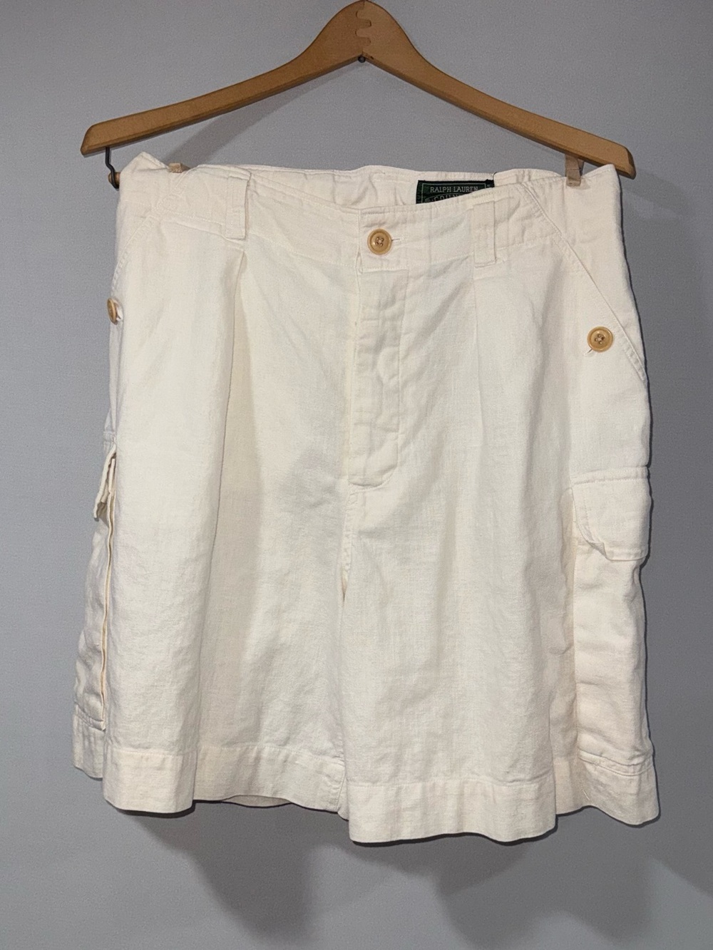 Vintage Ralph Lauren Country Ivory Linen Cotton Cargo Shorts | Size 12